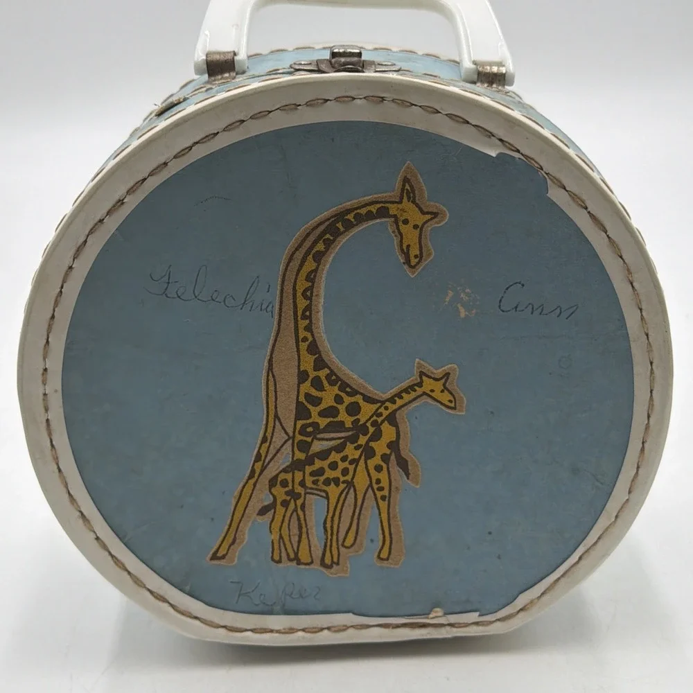 RARE VINTAGE 1960's Child's/Doll's Travel Case Flocked Giraffes